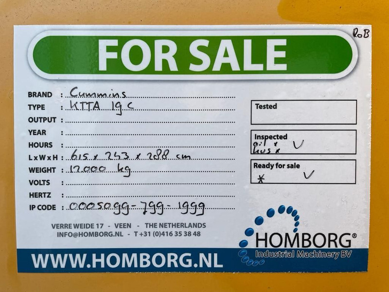 Βιομηχανική γεννήτρια Cummins KTTA 19 C Dieselmotor in container 585 PK: φωτογραφία 16