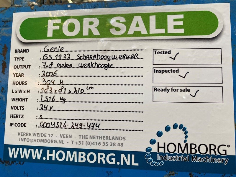 Ψαλιδωτό ανυψωτικό Genie GS 1932 Elektrische Schaarhoogwerker 7.8 meter werkhoogte 304 uur !: φωτογραφία 17
