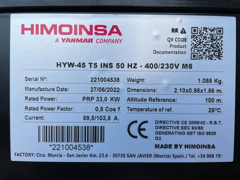 Himoinsa HYW 45 Yanmar Stamford 45 kVA Supersilent Rental generatorset as New ! - Βιομηχανική γεννήτρια: φωτογραφία 3 Himoinsa HYW 45 Yanmar Stamford 45 kVA Supersilent Rental generatorset as New ! - Βιομηχανική γεννήτρια: φωτογραφία 3