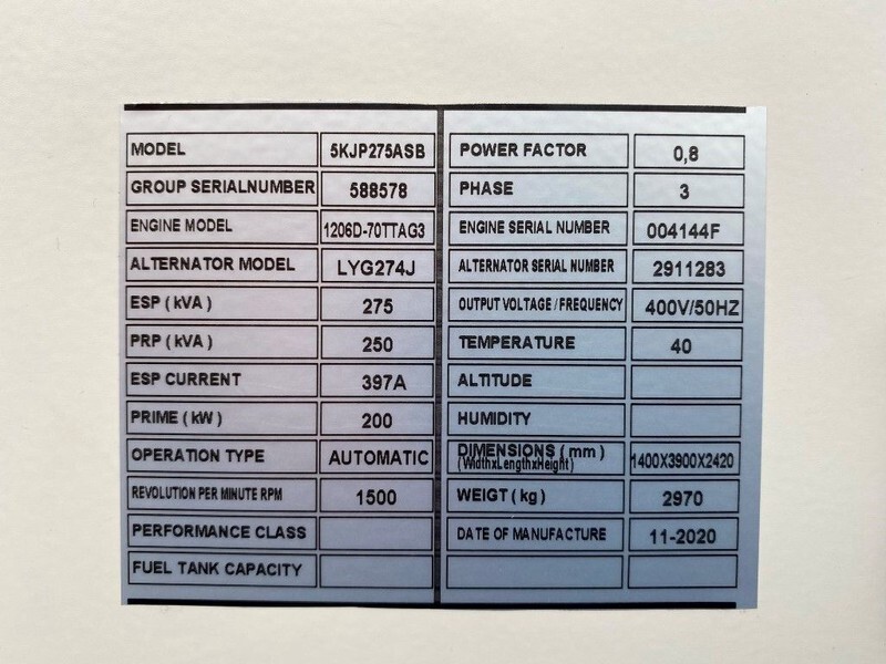 Perkins 275 kVA - 1206D-70TTAG3 Stamford 275 kVA Supersilent generatorset New ! - Βιομηχανική γεννήτρια: φωτογραφία 2 Perkins 275 kVA - 1206D-70TTAG3 Stamford 275 kVA Supersilent generatorset New ! - Βιομηχανική γεννήτρια: φωτογραφία 2