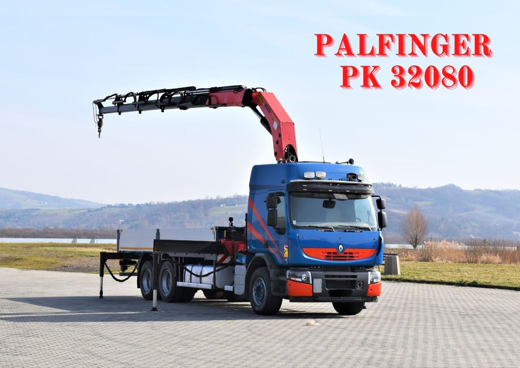 Renault Premium 410* PRITSCHE 6,50m *PK 32080/FUNK* TOP - Φορτηγό με γερανό, Φορτηγό με ανοιχτή καρότσα: φωτογραφία 1 Renault Premium 410* PRITSCHE 6,50m *PK 32080/FUNK* TOP - Φορτηγό με γερανό, Φορτηγό με ανοιχτή καρότσα: φωτογραφία 1