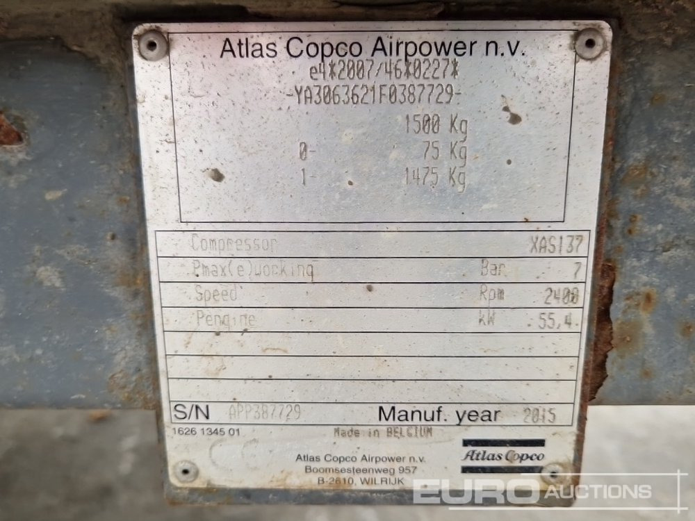 Αεροσυμπιεστής 2015 Atlas Copco XAS137: φωτογραφία 18