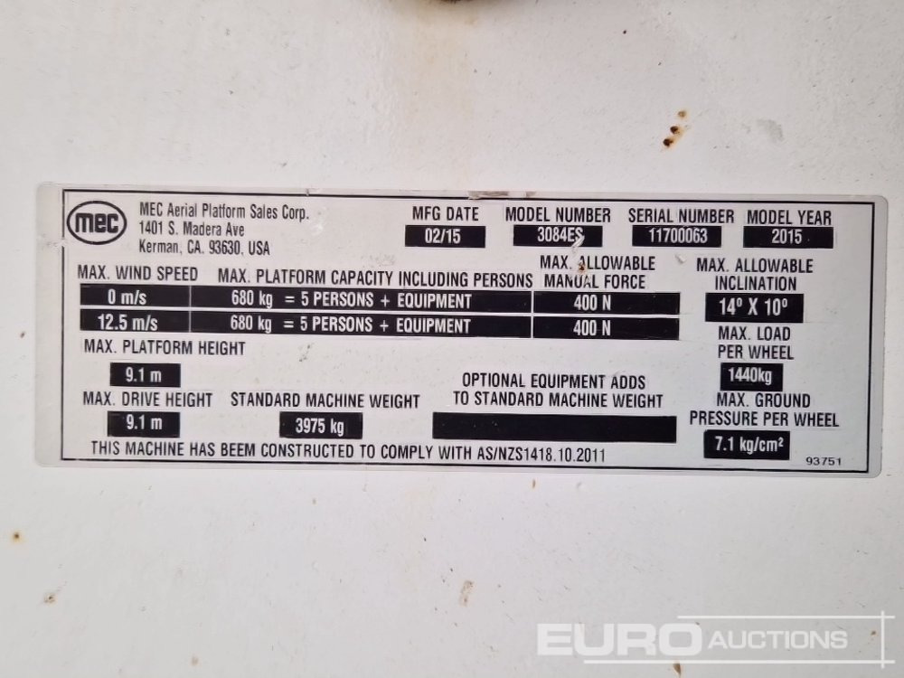 Πλατφόρμα εναέρια 2015 JLG MEC3084ES: φωτογραφία 27