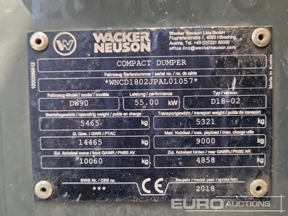 Μίνι ανατρεπόμενο 2018 Wacker Neuson DW90: φωτογραφία 28
