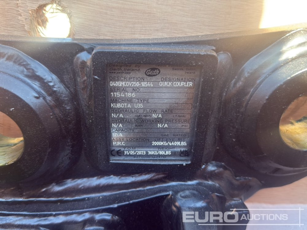 Geith Quick Coupler Q40GMC0V250-10544 to Suit Kubota U35 (S/Ns 1154186, 1190725) (2 of) - Ταχυσύνδεσμος: φωτογραφία 5 Geith Quick Coupler Q40GMC0V250-10544 to Suit Kubota U35 (S/Ns 1154186, 1190725) (2 of) - Ταχυσύνδεσμος: φωτογραφία 5