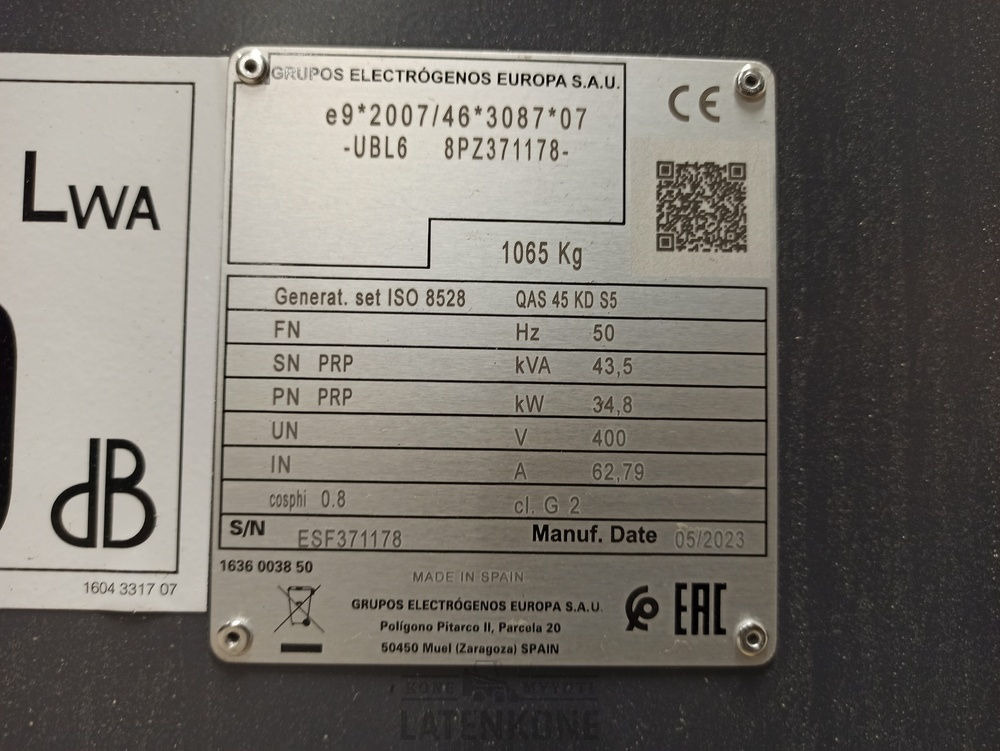 Βιομηχανική γεννήτρια Atlas Copco QAS 45 50 Hz Generaattori StageV Box: φωτογραφία 18
