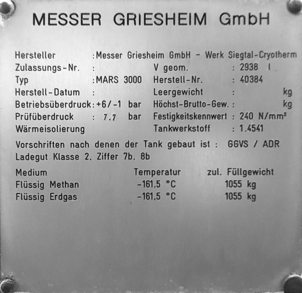 Κοινοτικο όχημα/ Ειδικό όχημα Messer Griesheim Tank semi-trailer LNG/CNG filling station Methan Gas Cryogenic: φωτογραφία 15