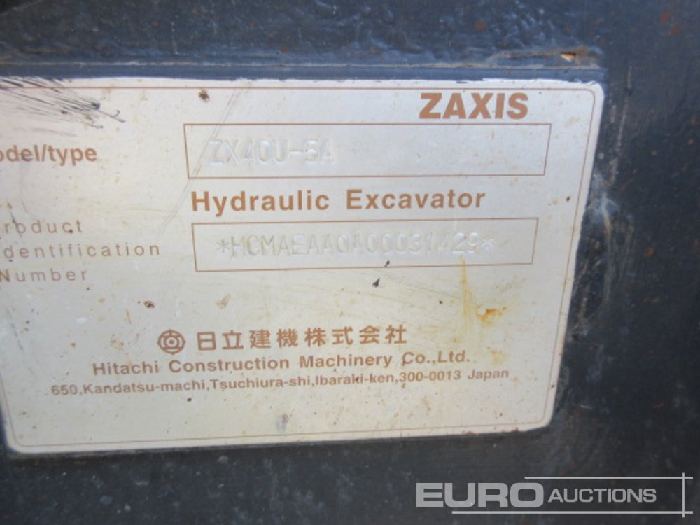 2014 Hitachi ZX40U-5A Rubber Tracks, Blade, Offset, Piped - Μίνι εκσκαφέας: φωτογραφία 4 2014 Hitachi ZX40U-5A Rubber Tracks, Blade, Offset, Piped - Μίνι εκσκαφέας: φωτογραφία 4
