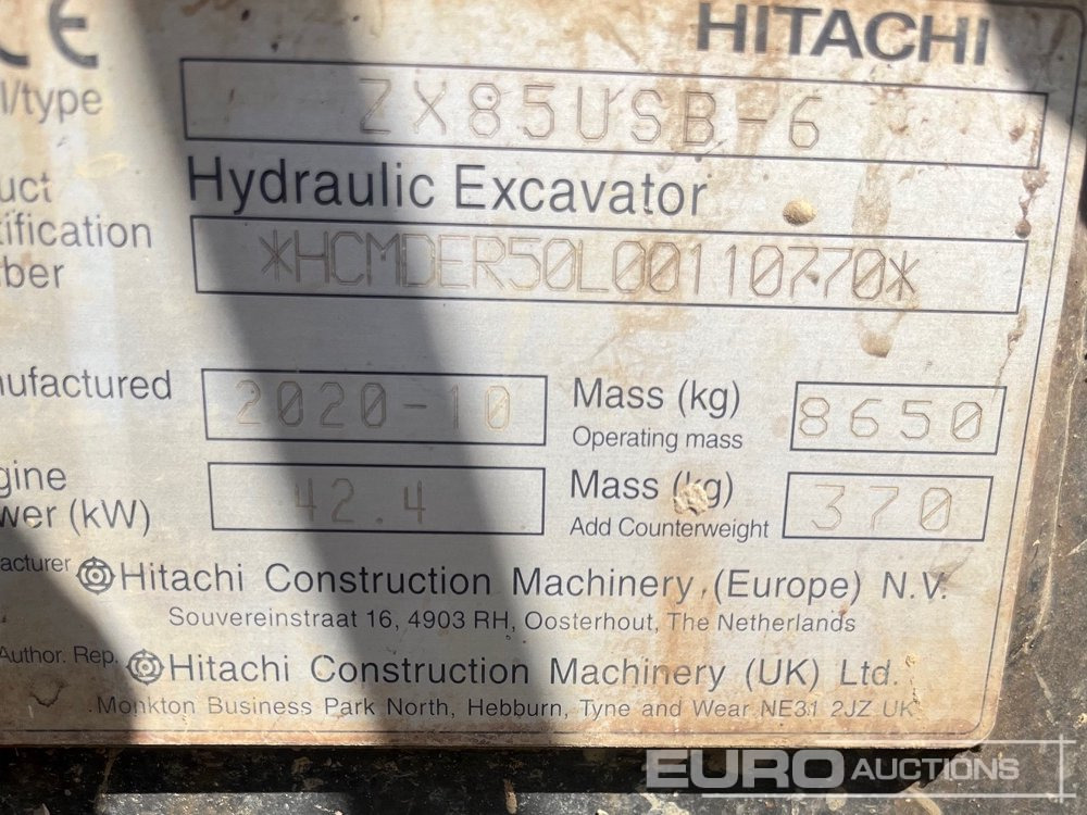 2020 Hitachi ZX85USB-6 - Μίνι εκσκαφέας: φωτογραφία 4 2020 Hitachi ZX85USB-6 - Μίνι εκσκαφέας: φωτογραφία 4