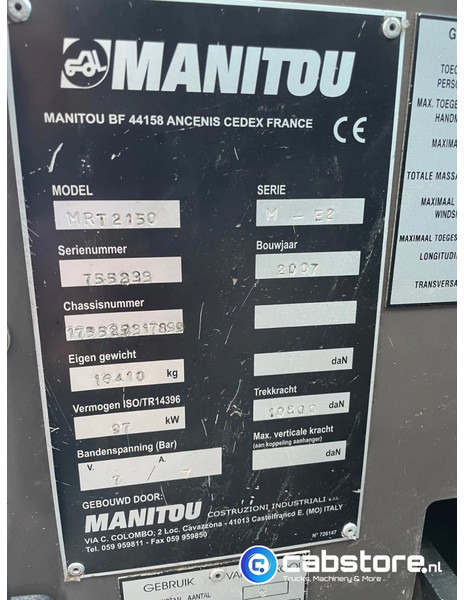 Τηλεσκοπικός φορτωτής Manitou MRT 2150 Turbo Roterende Verreiker ROTO - Telehandler - Teleskoplader - Year 2007: φωτογραφία 6