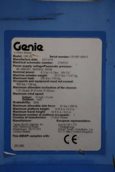 Κάθετος ανελκυστήρας με κατάρτι Genie Genie GR-20: φωτογραφία 18 Κάθετος ανελκυστήρας με κατάρτι Genie Genie GR-20: φωτογραφία 18