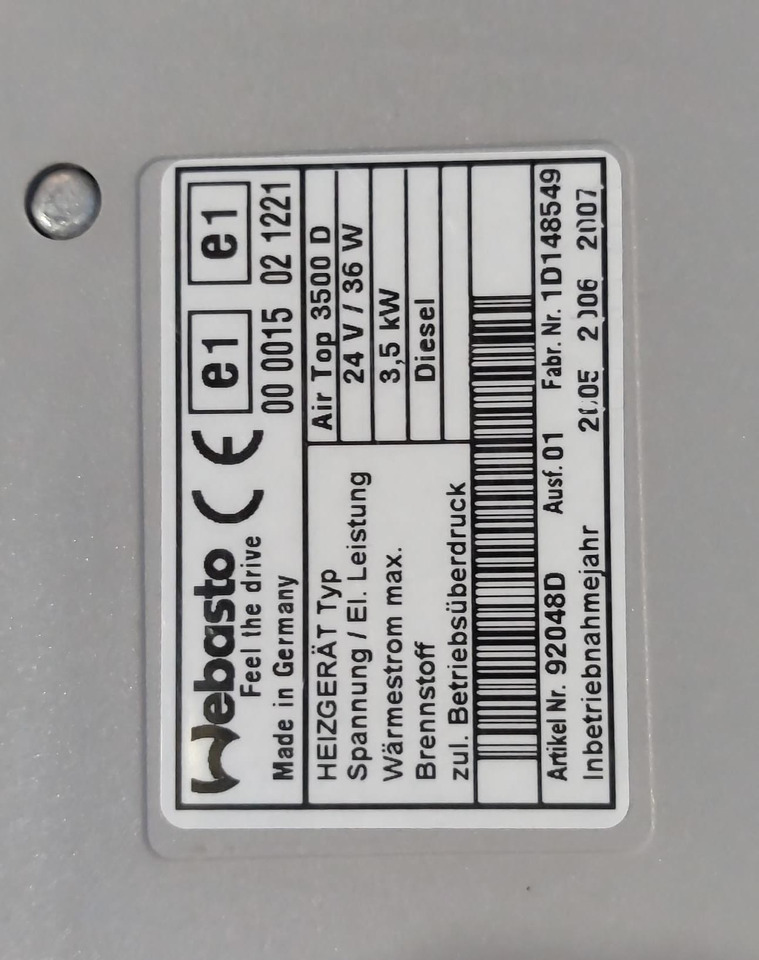 Sirocou Webasto Air Top 3500/5000 - Θέρμανση/ Εξαερισμός για Φορτηγό: φωτογραφία 4 Sirocou Webasto Air Top 3500/5000 - Θέρμανση/ Εξαερισμός για Φορτηγό: φωτογραφία 4